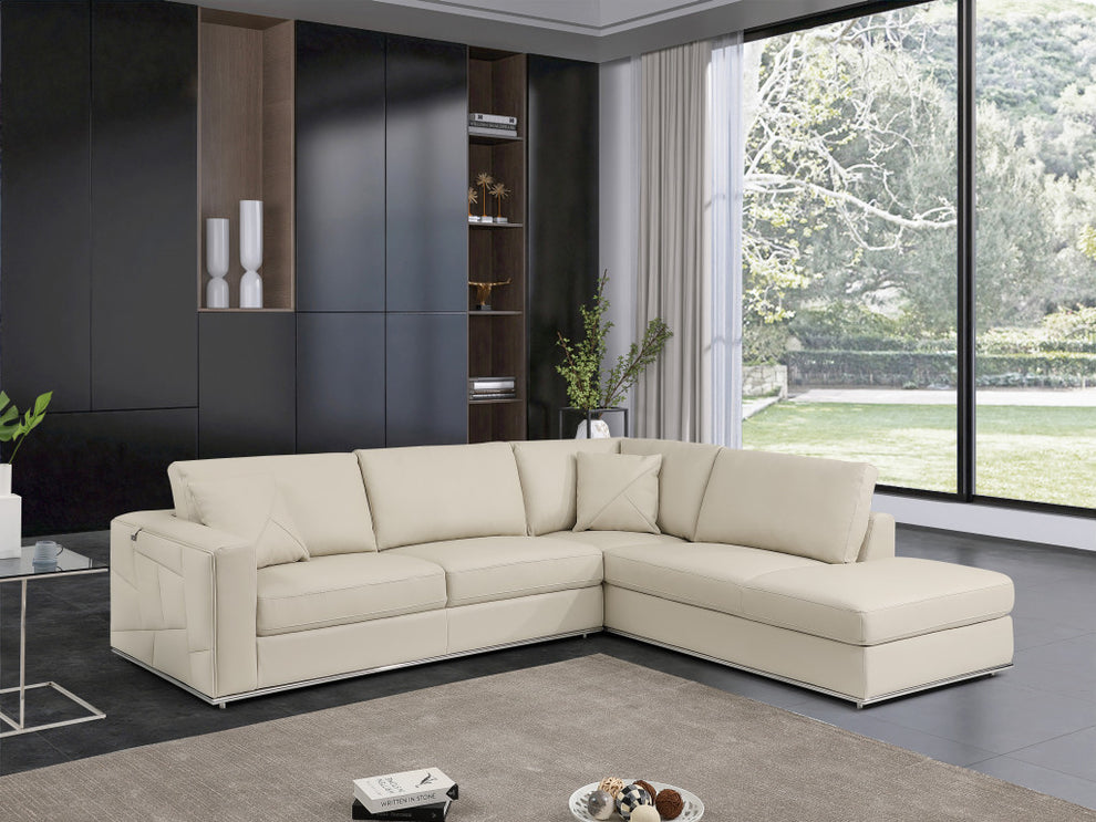 Beige Deco Tufted Italian Leather Modular L Shape Two Piece Corner Sectional By Homeroots | Sectional | Modishstore - 6