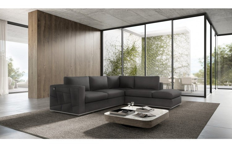 Dark Gray Italian Leather Modular L Shaped Two Piece Corner Sectional By Homeroots | Sectional | Modishstore - 5