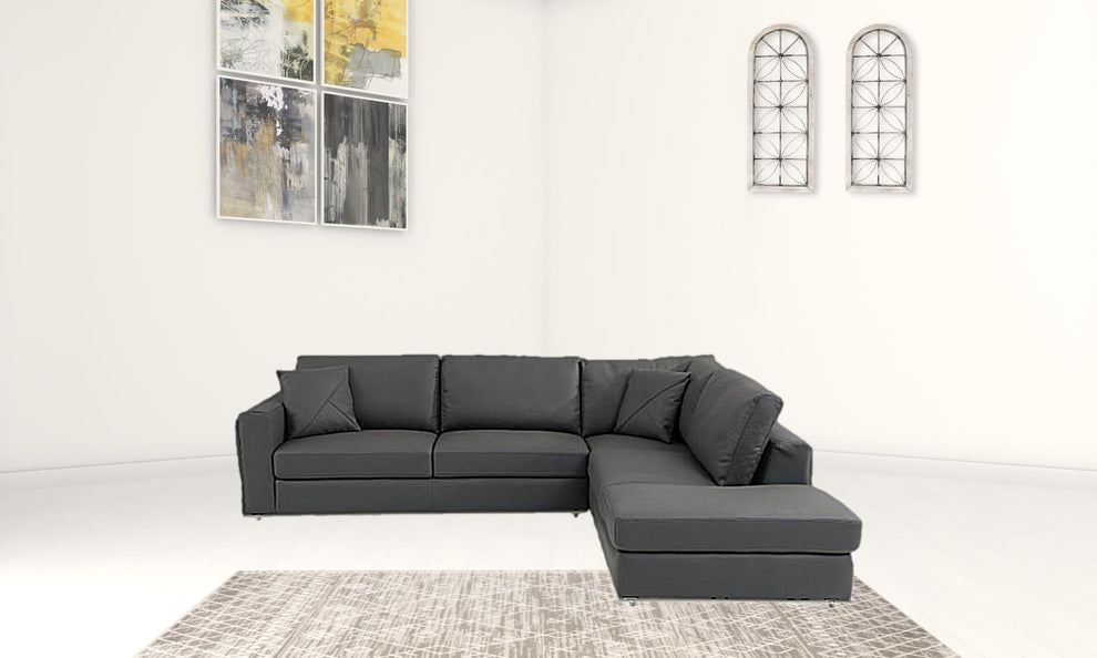 Dark Gray Italian Leather Modular L Shaped Two Piece Corner Sectional By Homeroots | Sectional | Modishstore - 2