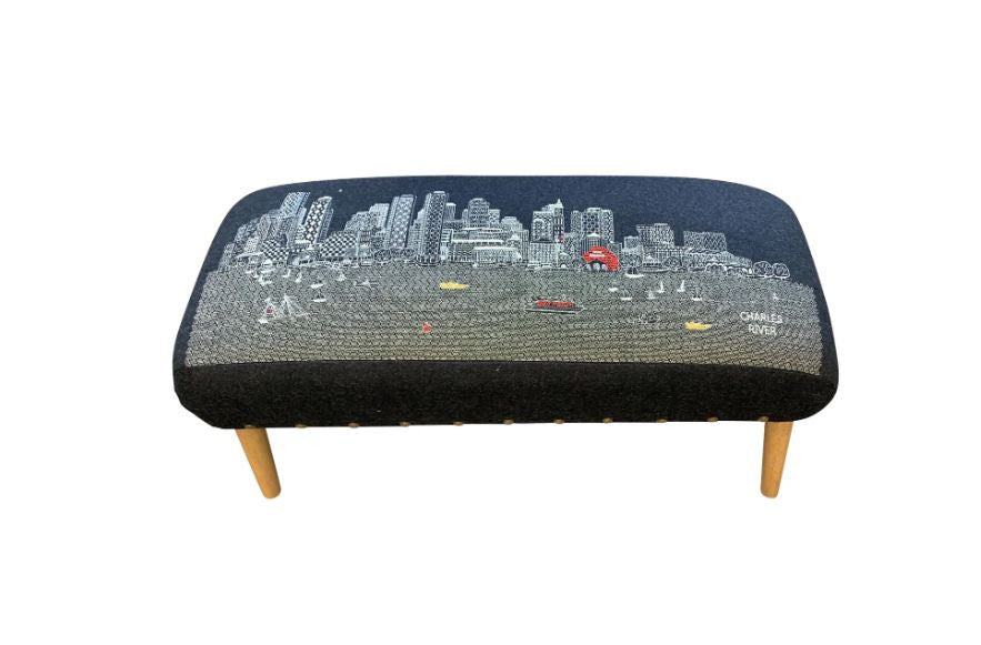 38" Black Boston Nighttime Skyline Embroidered Ottoman By Homeroots | Ottomans | Modishstore - 2
