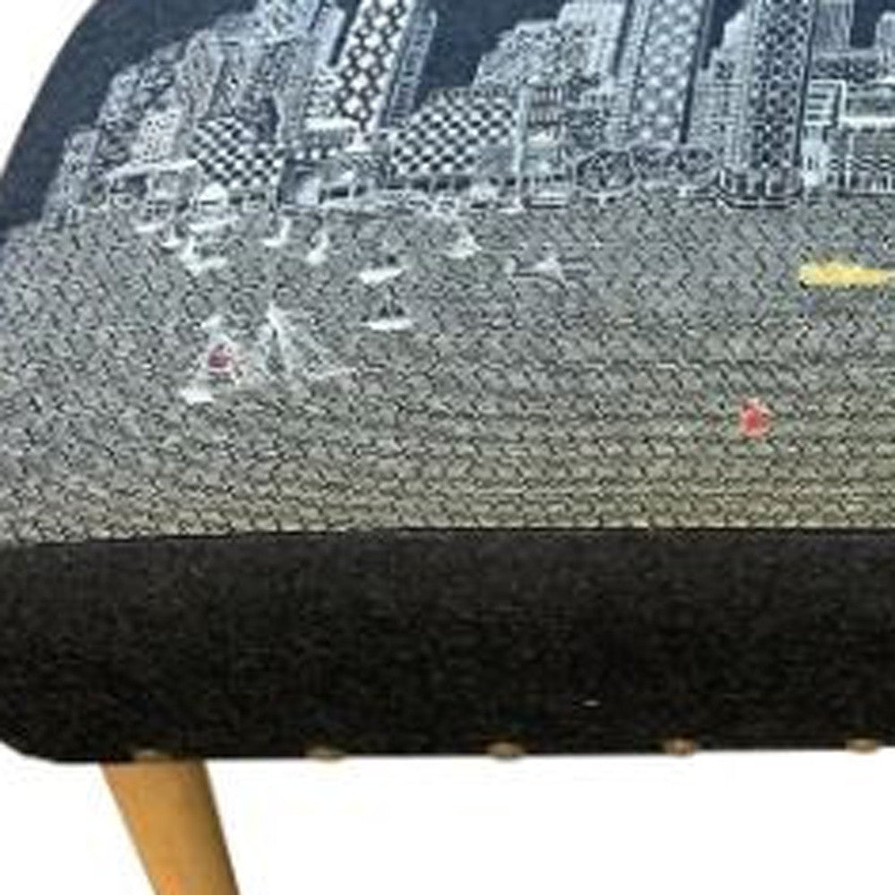 38" Black Boston Nighttime Skyline Embroidered Ottoman By Homeroots | Ottomans | Modishstore - 4