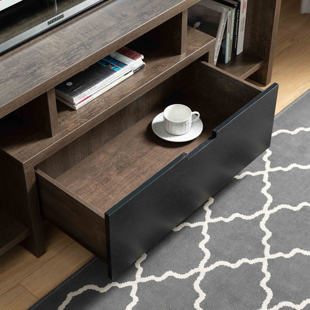 60" Walnut Oak And Black Manufactured Wood Cabinet Enclosed Storage TV Stand By Homeroots | TV Stands | Modishstore - 8