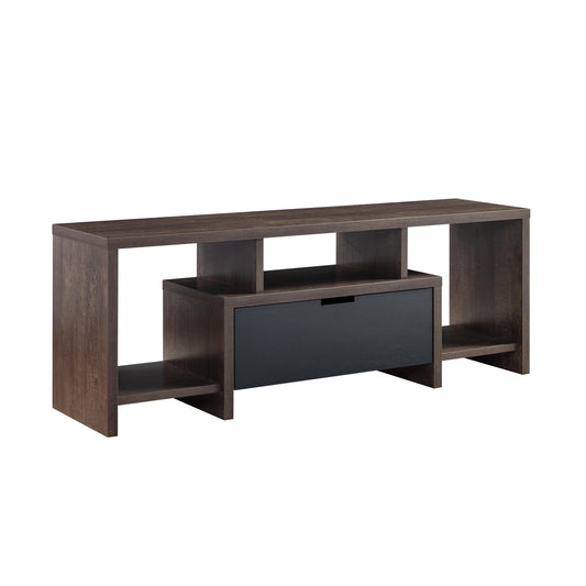 60" Walnut Oak And Black Manufactured Wood Cabinet Enclosed Storage TV Stand By Homeroots | TV Stands | Modishstore