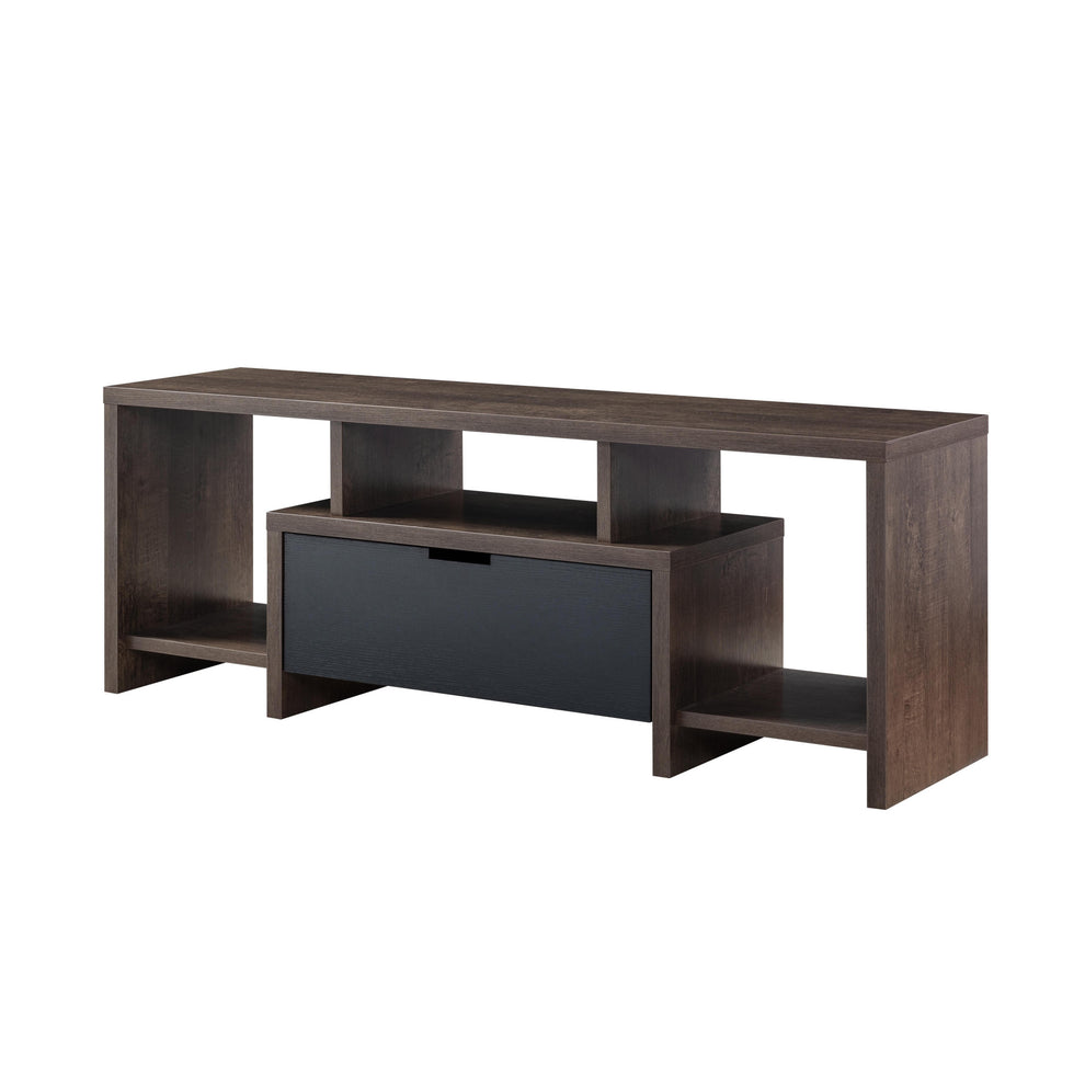 60" Walnut Oak And Black Manufactured Wood Cabinet Enclosed Storage TV Stand By Homeroots | TV Stands | Modishstore - 2