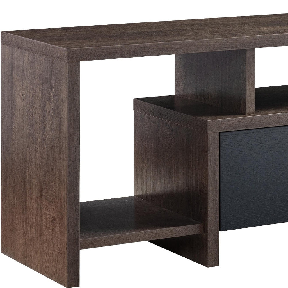 60" Walnut Oak And Black Manufactured Wood Cabinet Enclosed Storage TV Stand By Homeroots | TV Stands | Modishstore - 5