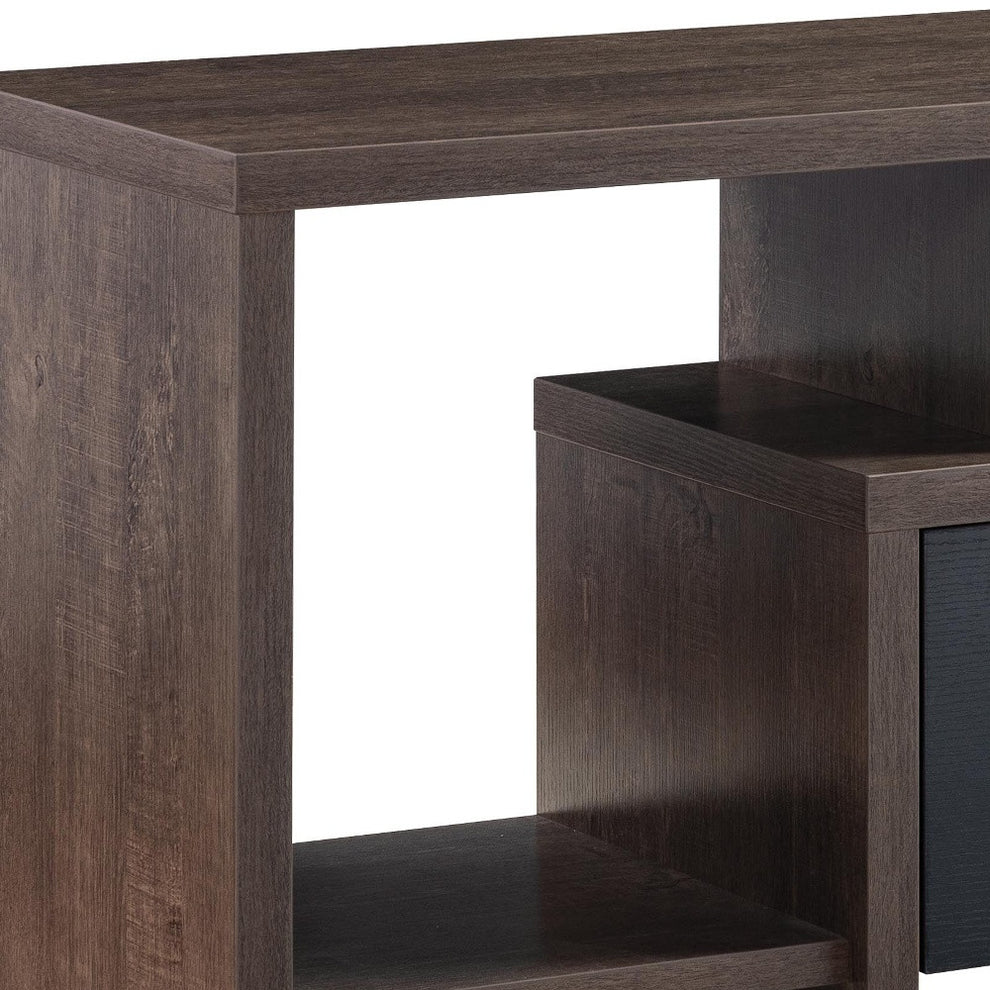 60" Walnut Oak And Black Manufactured Wood Cabinet Enclosed Storage TV Stand By Homeroots | TV Stands | Modishstore - 6