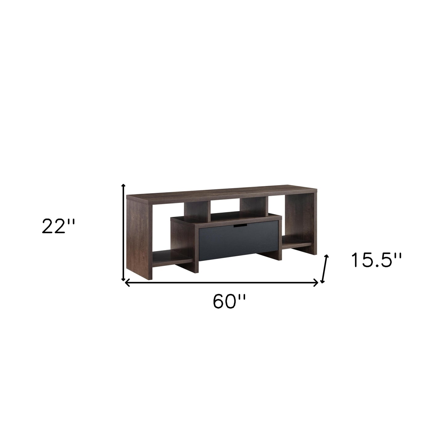 60" Walnut Oak And Black Manufactured Wood Cabinet Enclosed Storage TV Stand By Homeroots