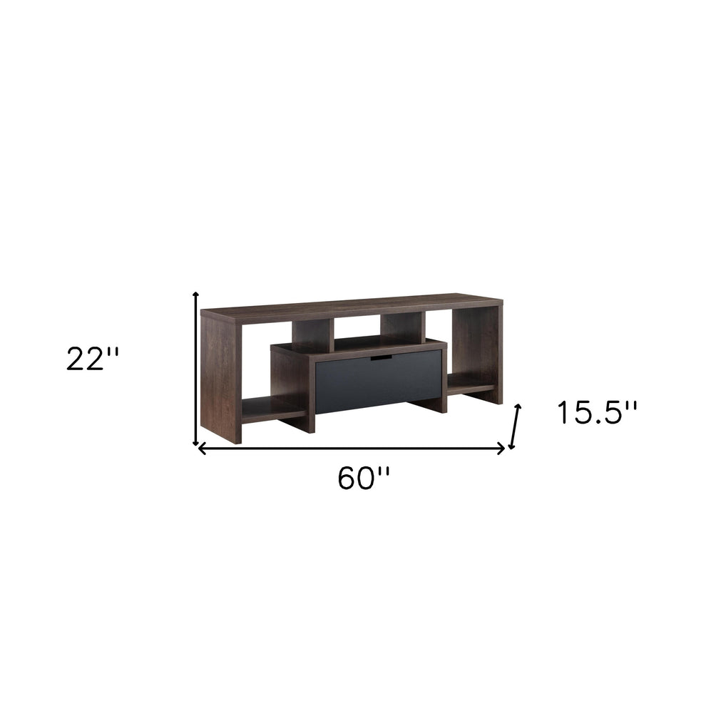 60" Walnut Oak And Black Manufactured Wood Cabinet Enclosed Storage TV Stand By Homeroots | TV Stands | Modishstore - 9