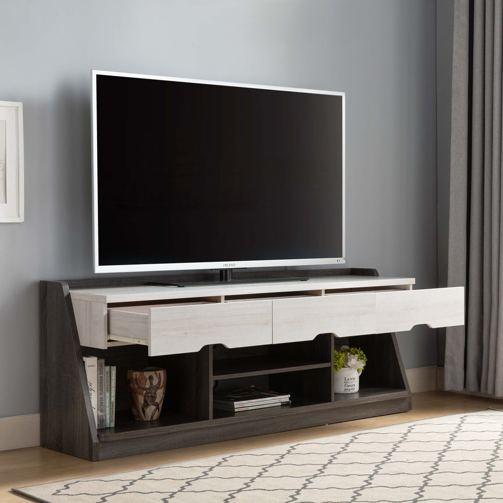 62" White Oak & Distressed Grey Particle Board Cabinetenclosed Storage TV Stand By Homeroots | TV Stands | Modishstore - 4
