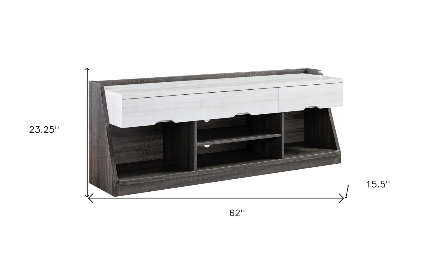 62" White Oak & Distressed Grey Particle Board Cabinetenclosed Storage TV Stand By Homeroots