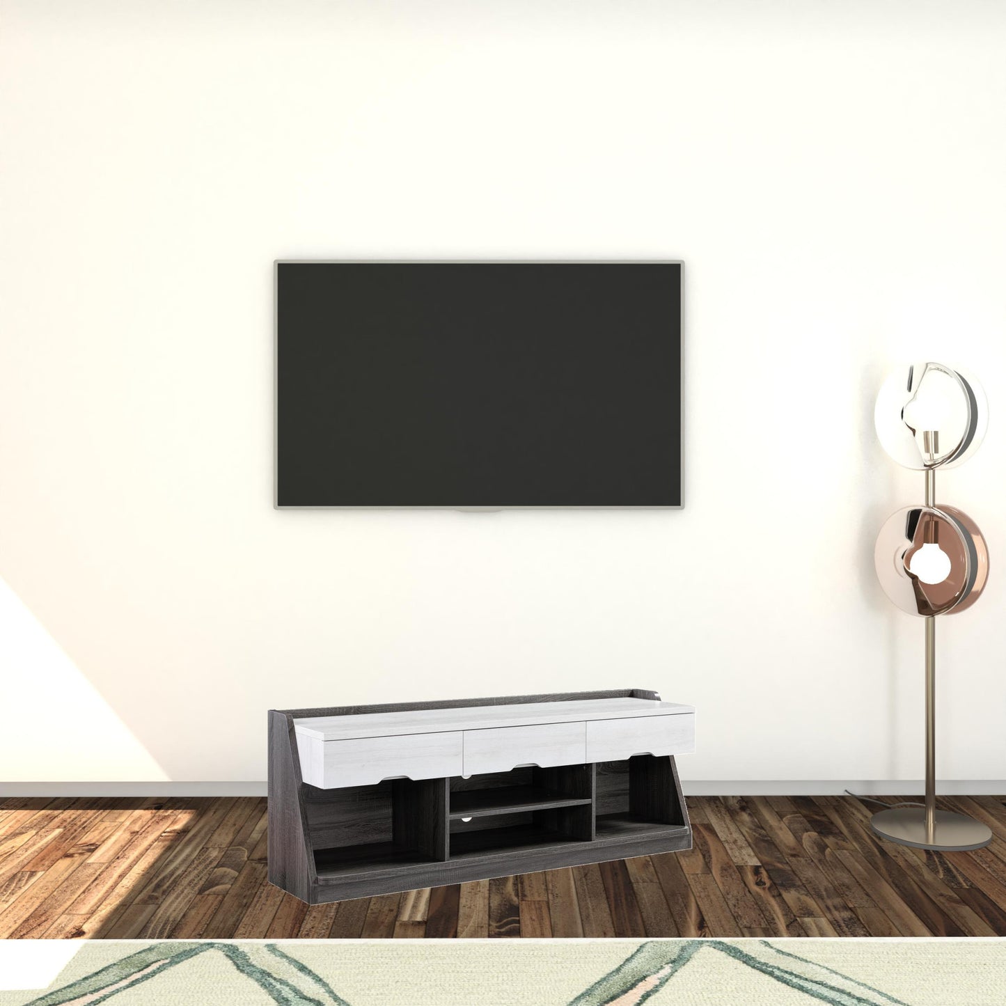 62" White Oak & Distressed Grey Particle Board Cabinetenclosed Storage TV Stand By Homeroots | TV Stands | Modishstore - 2