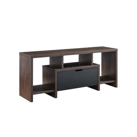 47" Walnut Oak And Black Manufactured Wood Cabinet Enclosed Storage TV Stand By Homeroots