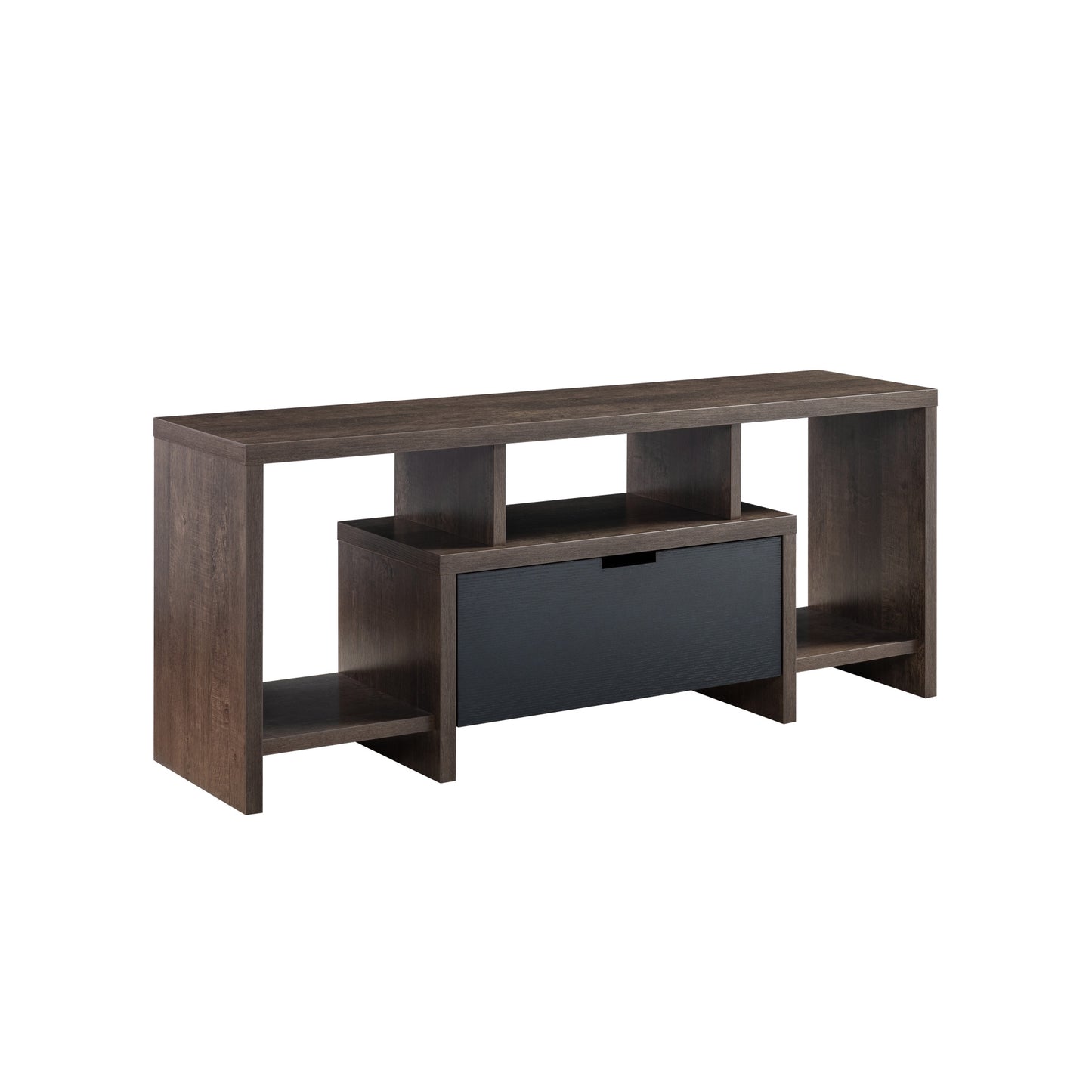47" Walnut Oak And Black Manufactured Wood Cabinet Enclosed Storage TV Stand By Homeroots | TV Stands | Modishstore