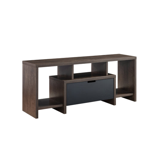 47" Walnut Oak And Black Manufactured Wood Cabinet Enclosed Storage TV Stand By Homeroots | TV Stands | Modishstore