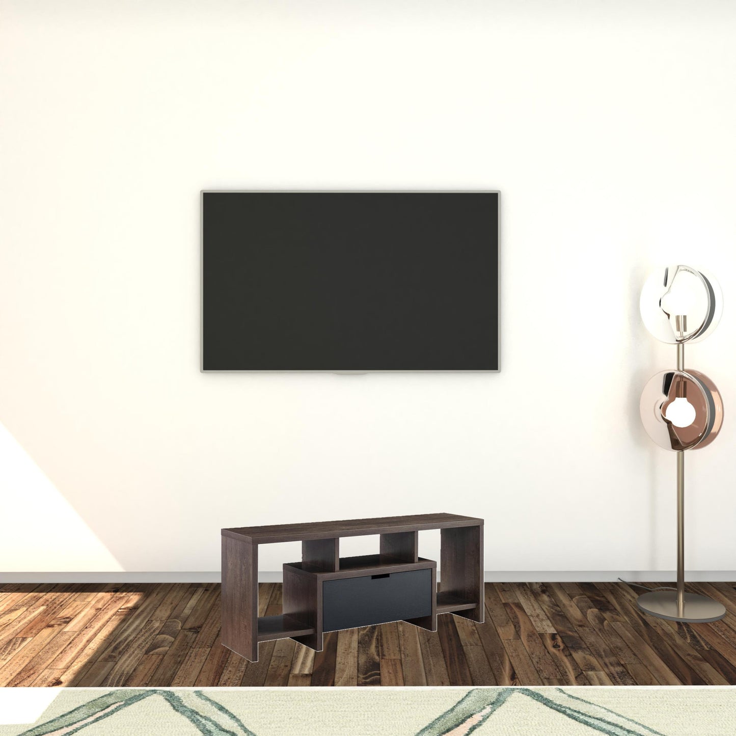 47" Walnut Oak And Black Manufactured Wood Cabinet Enclosed Storage TV Stand By Homeroots | TV Stands | Modishstore - 2