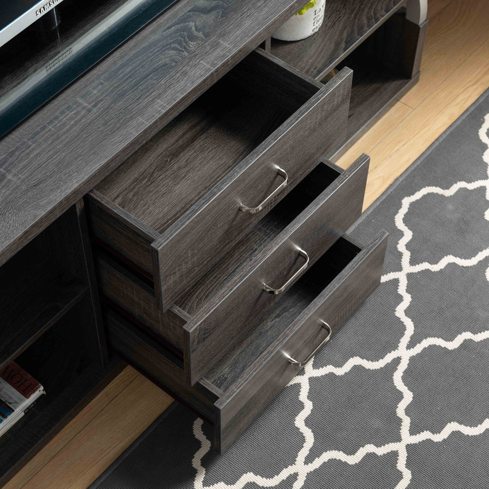 60" Distressed Grey And Silver Manufactured Wood Cabinet Enclosed Storage TV Stand By Homeroots | TV Stands | Modishstore - 7