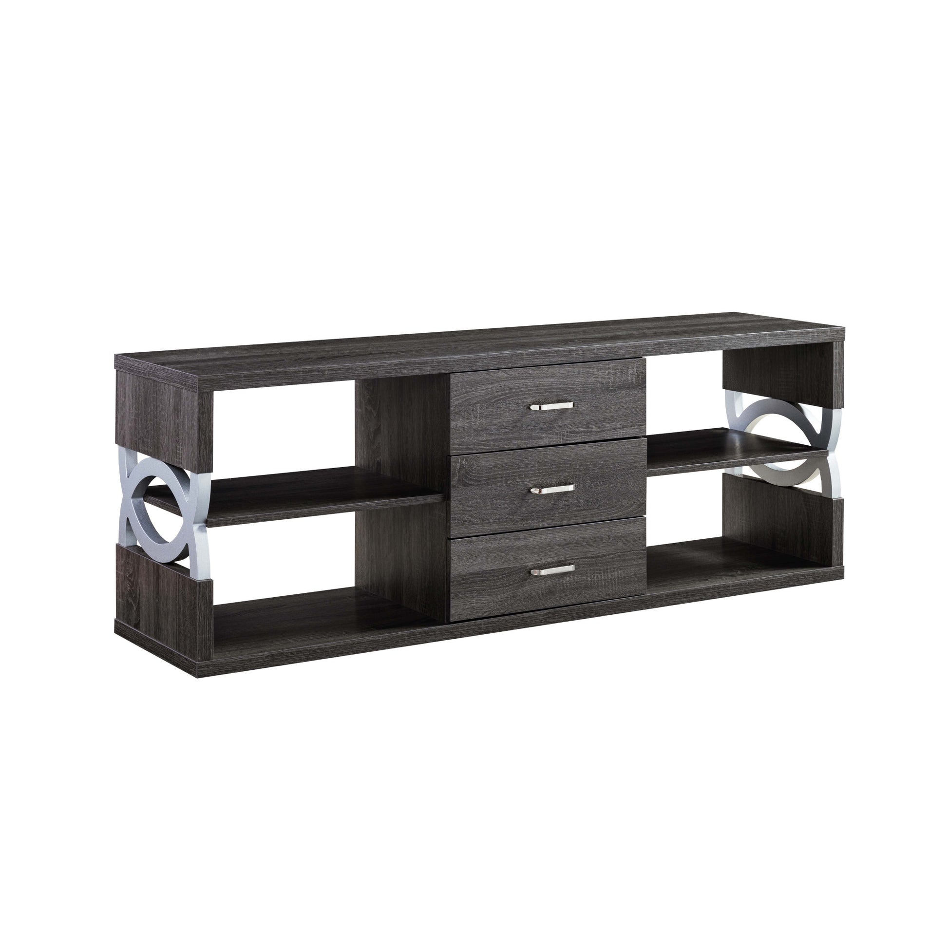 60" Distressed Grey And Silver Manufactured Wood Cabinet Enclosed Storage TV Stand By Homeroots | TV Stands | Modishstore