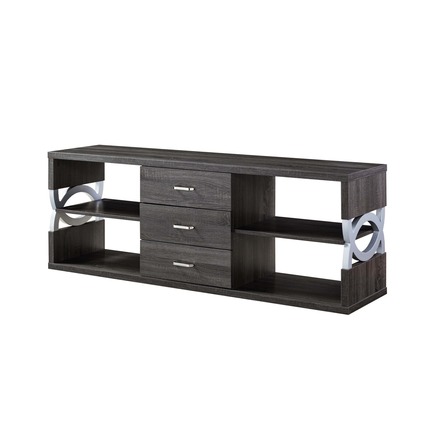 60" Distressed Grey And Silver Manufactured Wood Cabinet Enclosed Storage TV Stand By Homeroots | TV Stands | Modishstore - 2