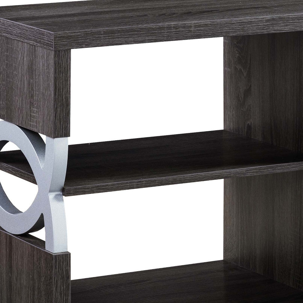 60" Distressed Grey And Silver Manufactured Wood Cabinet Enclosed Storage TV Stand By Homeroots | TV Stands | Modishstore - 5