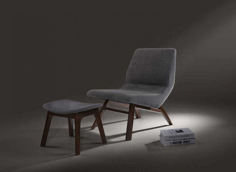 22" Grey And Walnut Solid Color Lounge Chair With Ottoman By Homeroots | Armchairs | Modishstore - 7