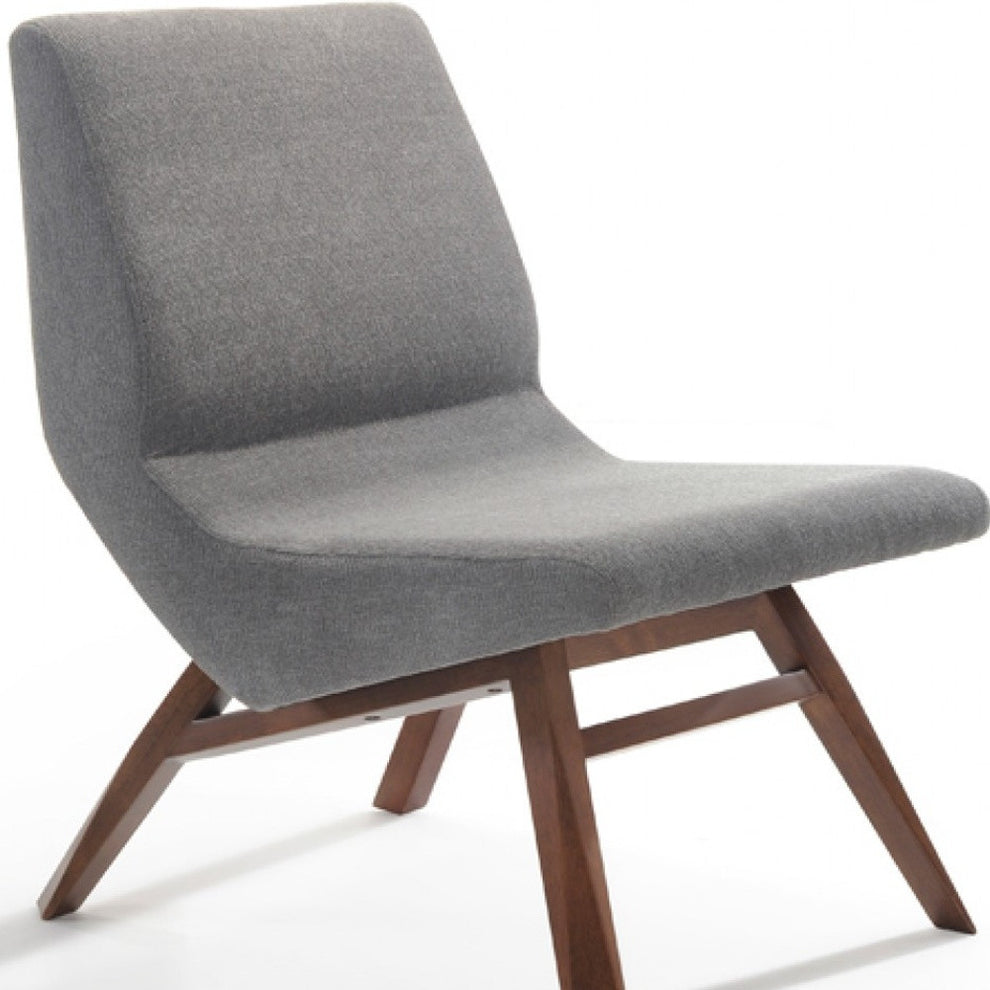 22" Grey And Walnut Solid Color Lounge Chair With Ottoman By Homeroots | Armchairs | Modishstore - 5