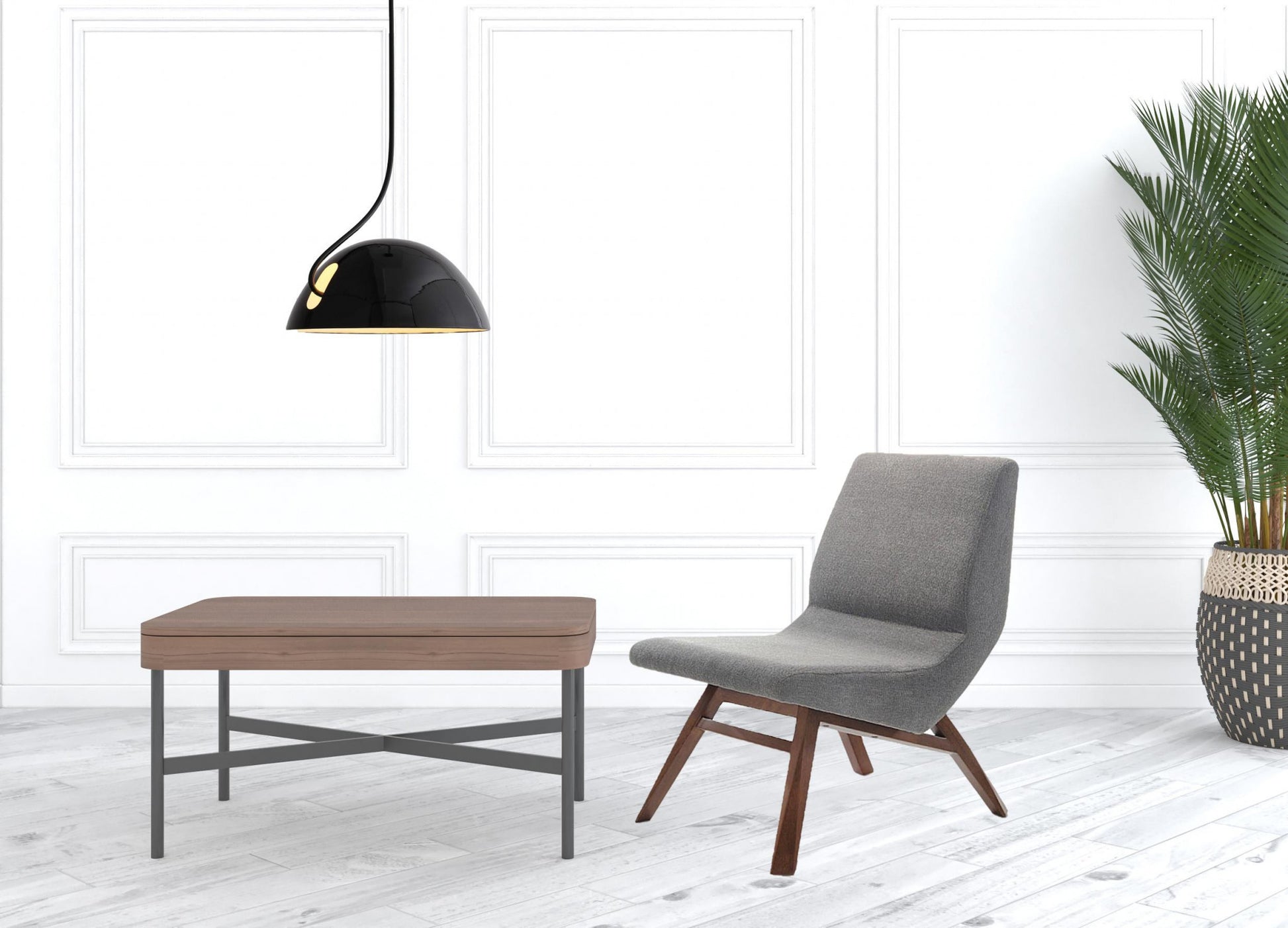 22" Grey And Walnut Solid Color Lounge Chair With Ottoman By Homeroots | Armchairs | Modishstore - 4