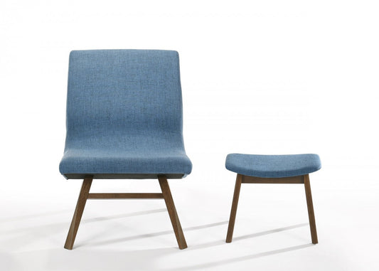 22" Blue And Walnut Solid Color Lounge Chair With Ottoman By Homeroots | Armchairs | Modishstore
