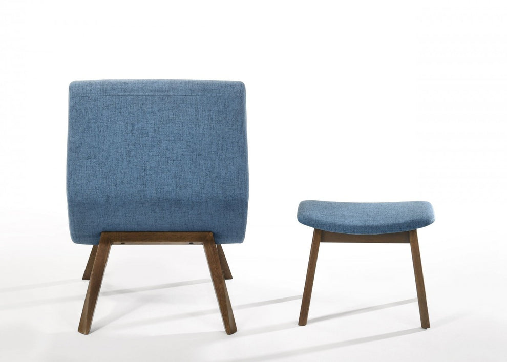 22" Blue And Walnut Solid Color Lounge Chair With Ottoman By Homeroots | Armchairs | Modishstore - 7