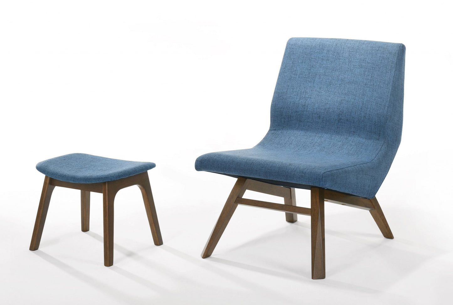 22" Blue And Walnut Solid Color Lounge Chair With Ottoman By Homeroots | Armchairs | Modishstore - 4