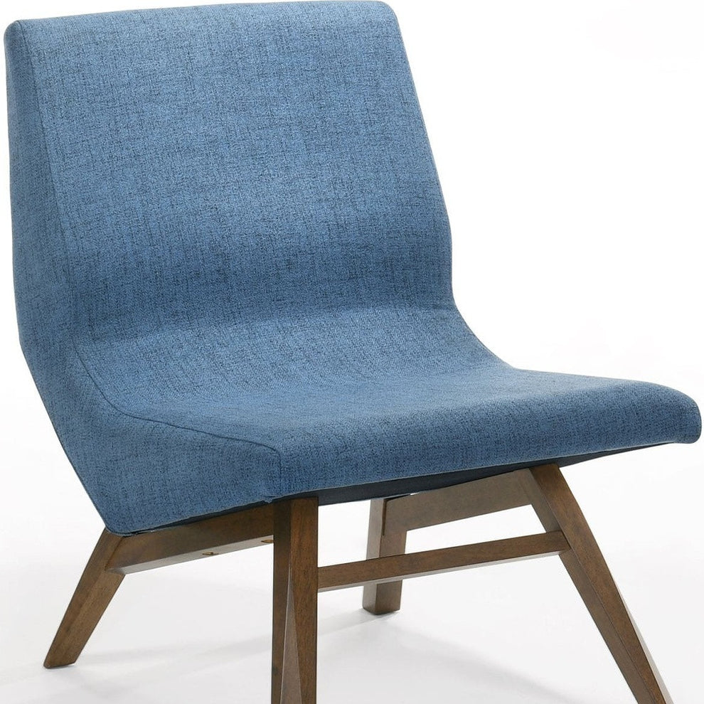 22" Blue And Walnut Solid Color Lounge Chair With Ottoman By Homeroots | Armchairs | Modishstore - 5