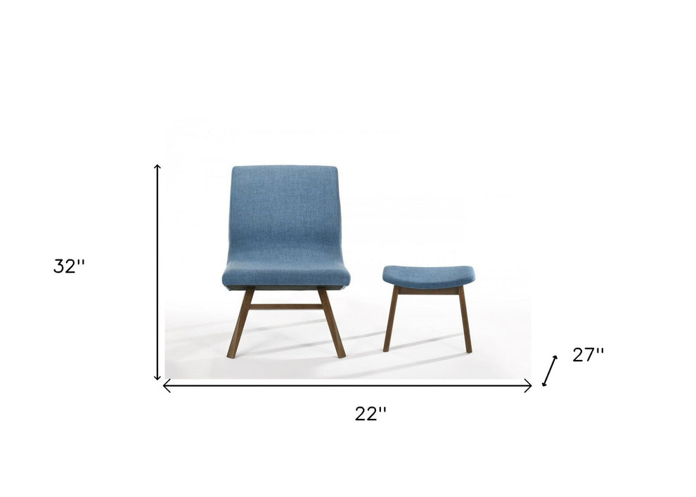 22" Blue And Walnut Solid Color Lounge Chair With Ottoman By Homeroots | Armchairs | Modishstore - 8