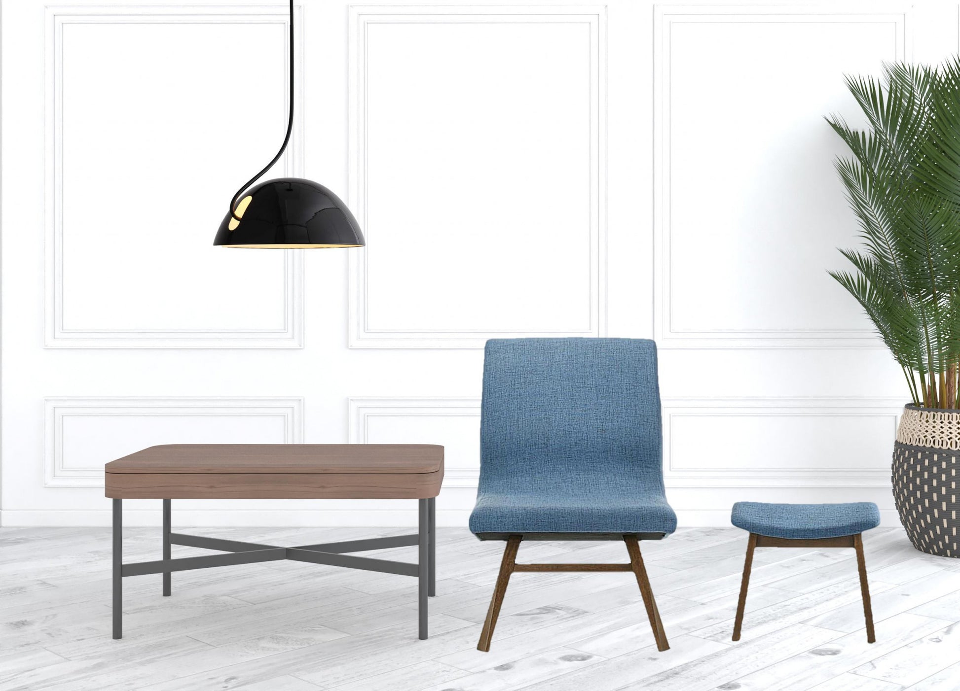 22" Blue And Walnut Solid Color Lounge Chair With Ottoman By Homeroots | Armchairs | Modishstore - 2