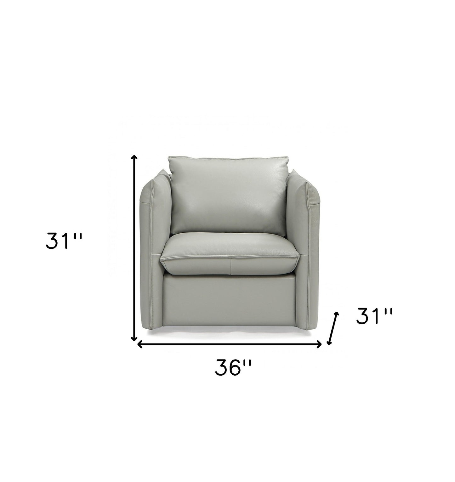 36" Grey Genuine Leather And Silver Swivel Accent Chair By Homeroots | Armchairs | Modishstore - 6