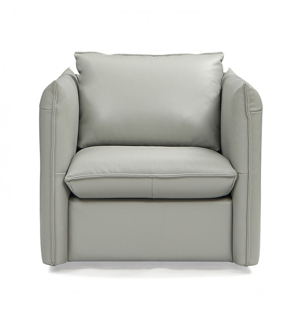 36" Grey Genuine Leather And Silver Swivel Accent Chair By Homeroots | Armchairs | Modishstore - 2