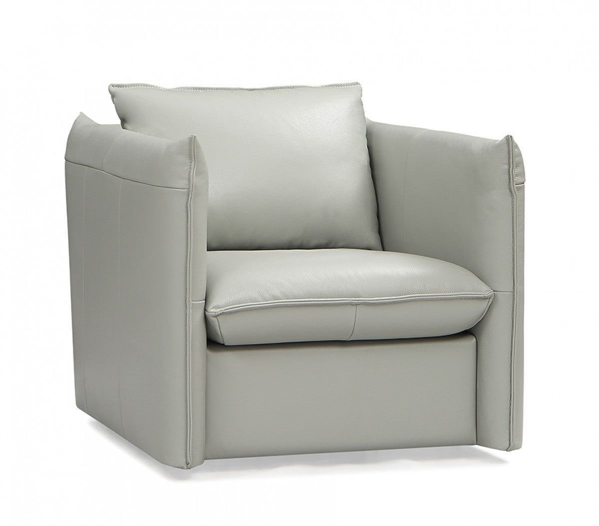 36" Grey Genuine Leather And Silver Swivel Accent Chair By Homeroots | Armchairs | Modishstore