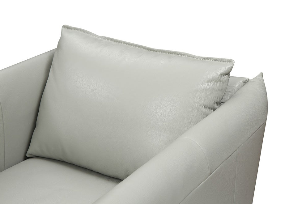 36" Grey Genuine Leather And Silver Swivel Accent Chair By Homeroots | Armchairs | Modishstore - 5