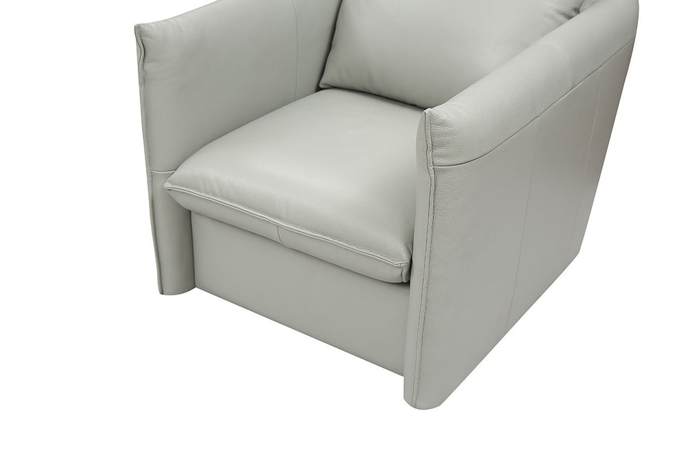 36" Grey Genuine Leather And Silver Swivel Accent Chair By Homeroots | Armchairs | Modishstore - 3