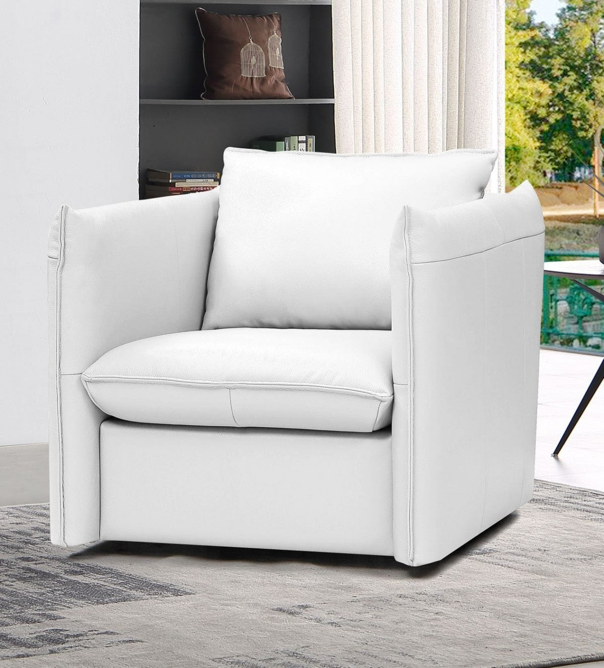 36" White Genuine Leather And Silver Swivel Accent Chair By Homeroots | Armchairs | Modishstore - 7