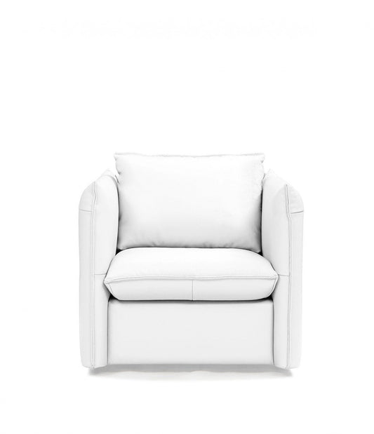36" White Genuine Leather And Silver Swivel Accent Chair By Homeroots | Armchairs | Modishstore