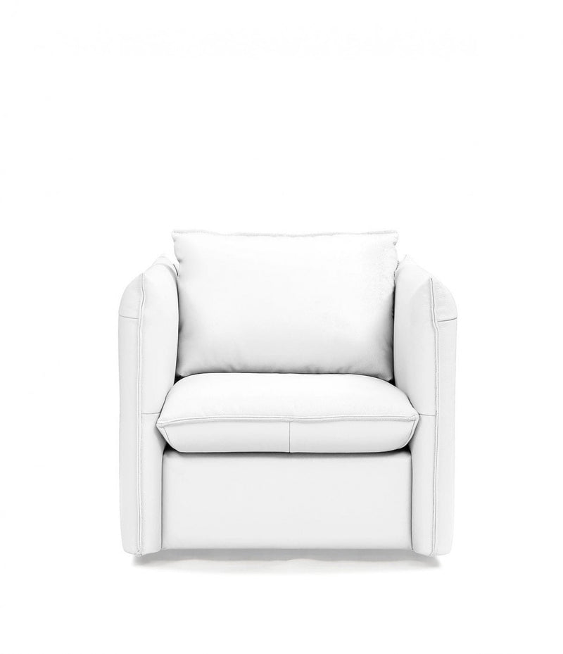 36" White Genuine Leather And Silver Swivel Accent Chair By Homeroots | Armchairs | Modishstore