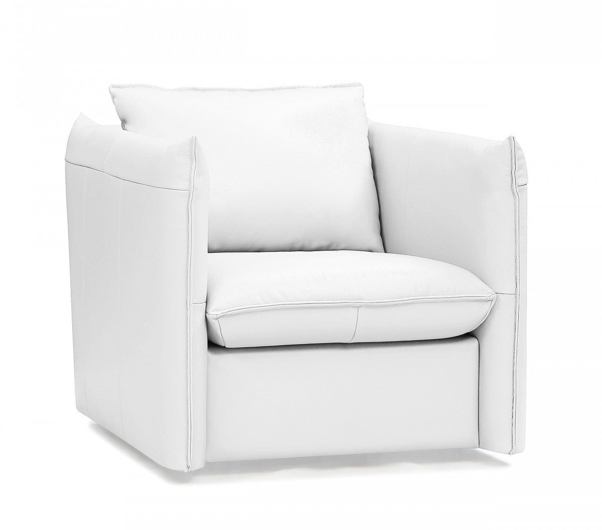 36" White Genuine Leather And Silver Swivel Accent Chair By Homeroots | Armchairs | Modishstore - 2