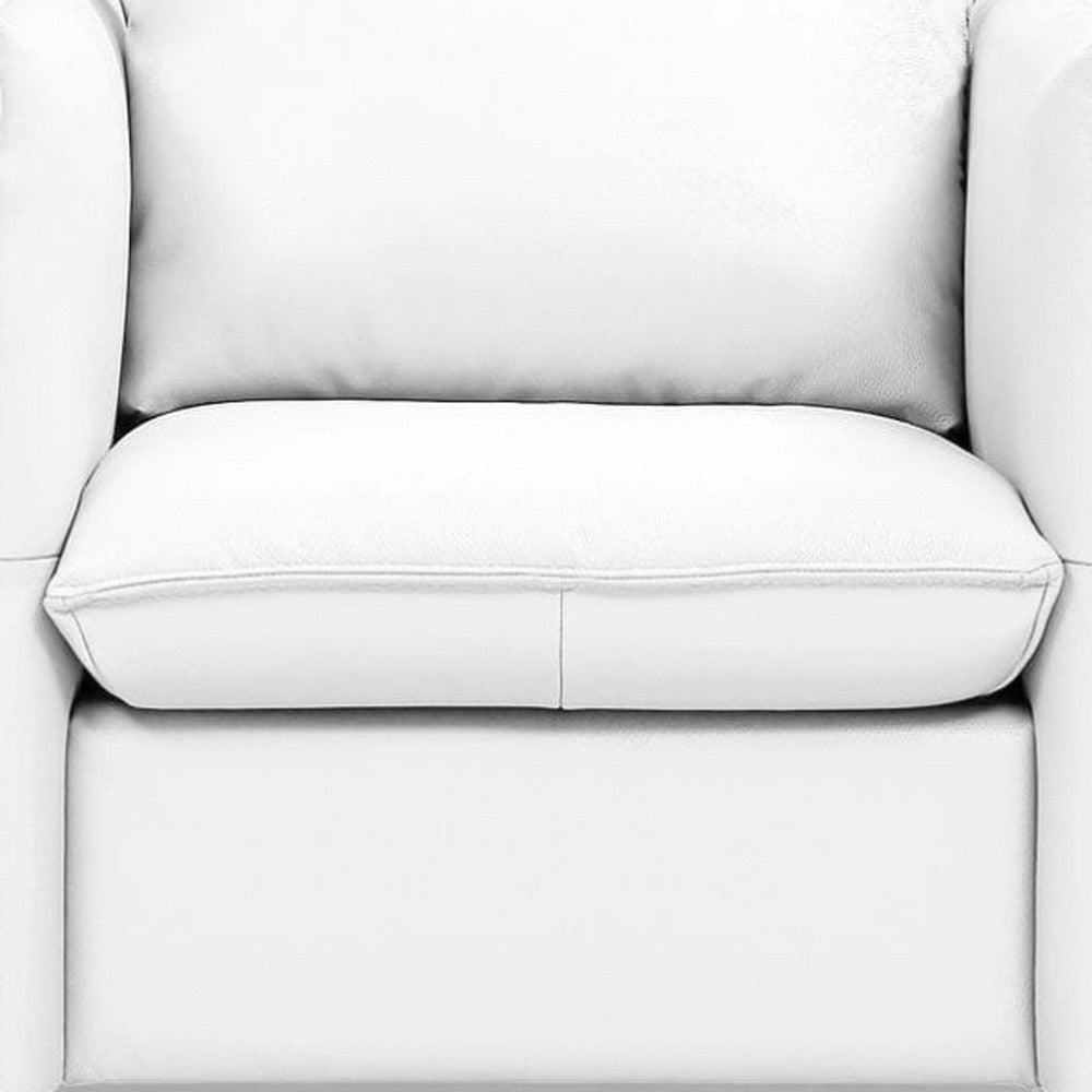 36" White Genuine Leather And Silver Swivel Accent Chair By Homeroots | Armchairs | Modishstore - 5
