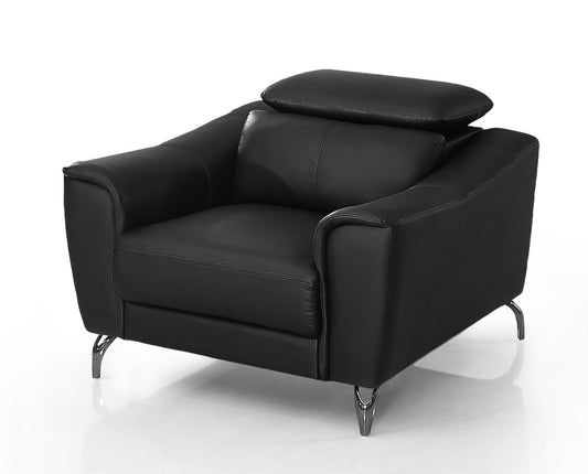 42" Black Genuine Leather And Silver Solid Color Lounge Chair By Homeroots