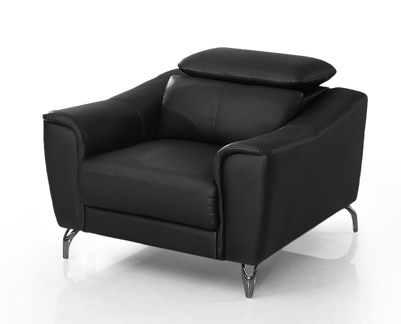 42" Black Genuine Leather And Silver Solid Color Lounge Chair By Homeroots | Armchairs | Modishstore