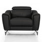 42" Black Genuine Leather And Silver Solid Color Lounge Chair By Homeroots | Armchairs | Modishstore - 2