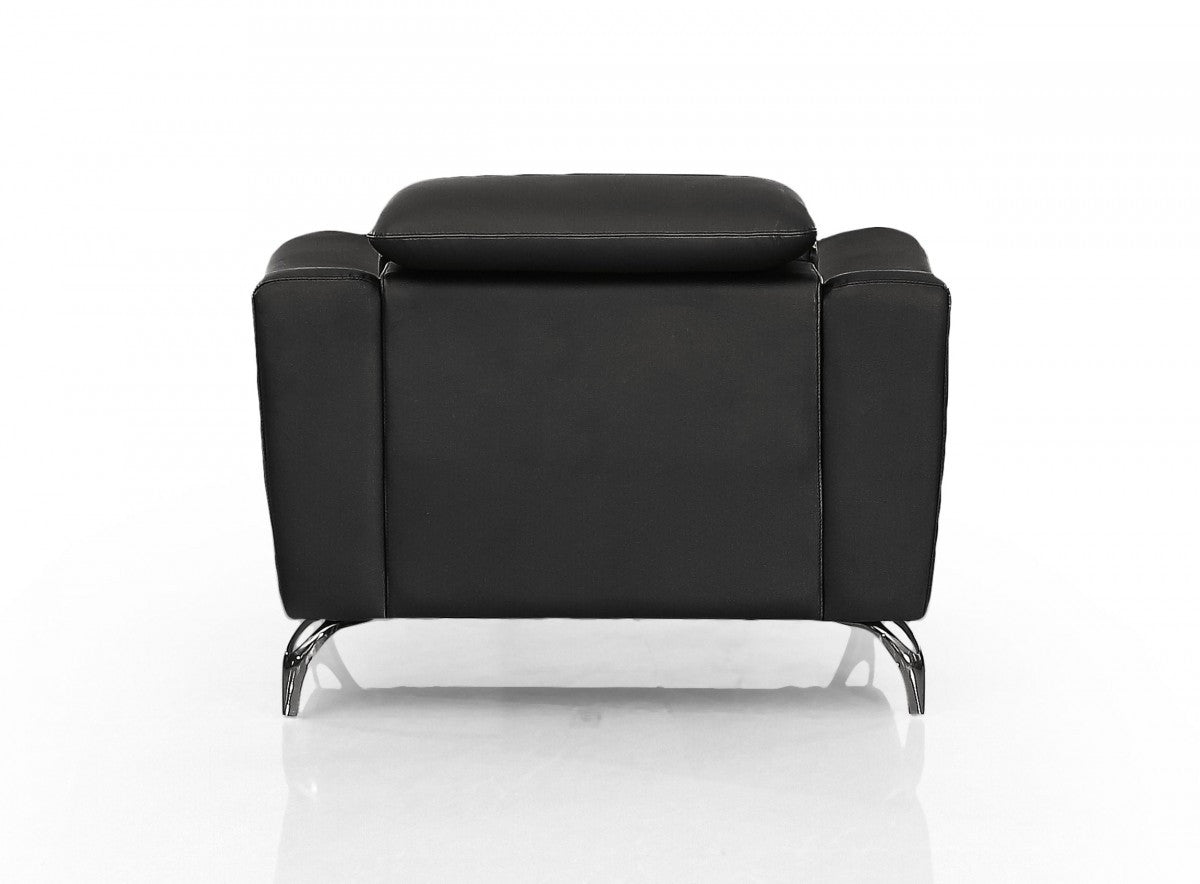 42" Black Genuine Leather And Silver Solid Color Lounge Chair By Homeroots | Armchairs | Modishstore - 3