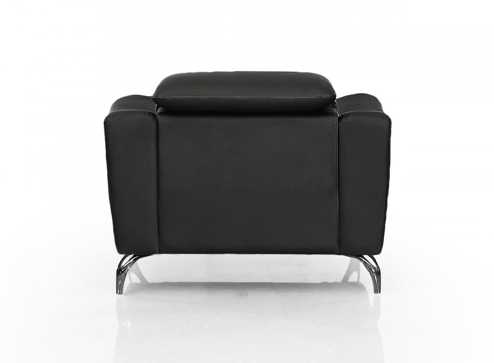 42" Black Genuine Leather And Silver Solid Color Lounge Chair By Homeroots | Armchairs | Modishstore - 3