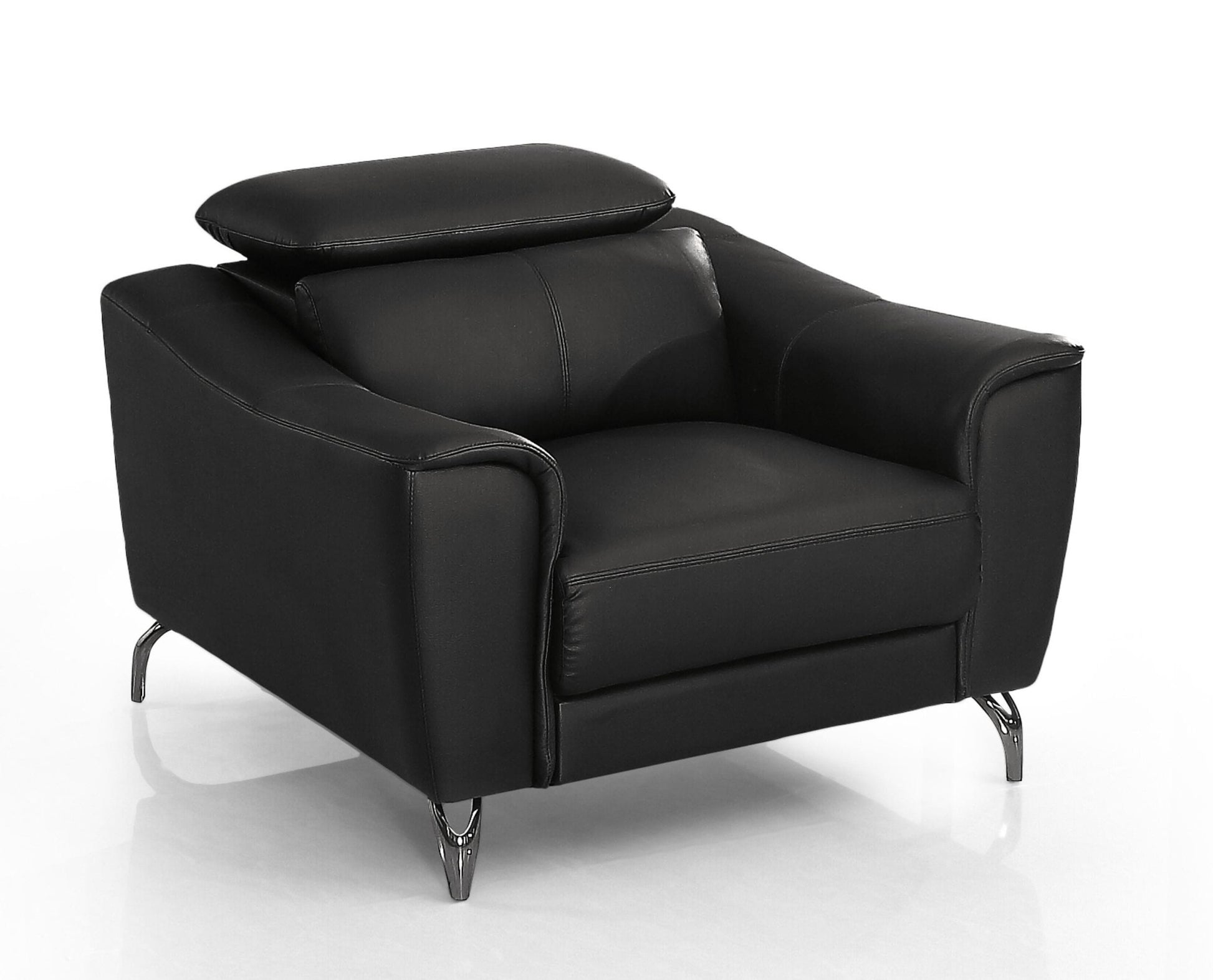 42" Black Genuine Leather And Silver Solid Color Lounge Chair By Homeroots | Armchairs | Modishstore - 4