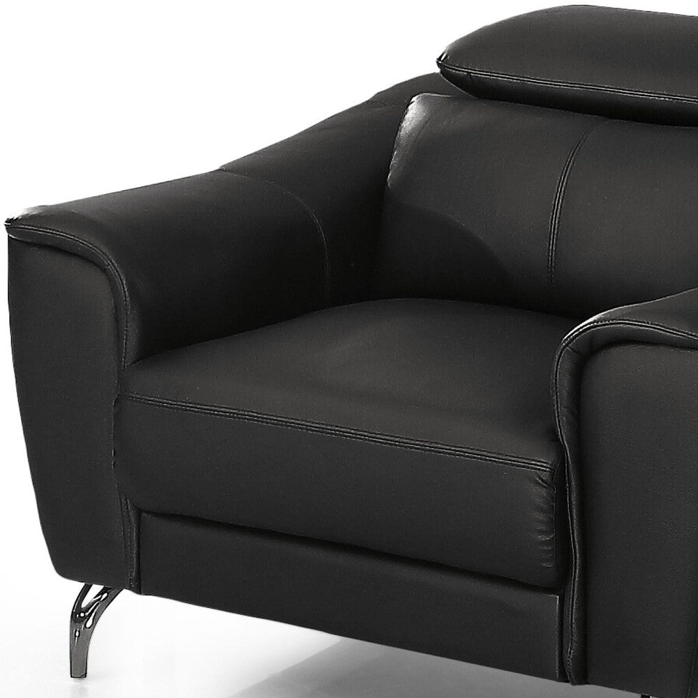 42" Black Genuine Leather And Silver Solid Color Lounge Chair By Homeroots | Armchairs | Modishstore - 6