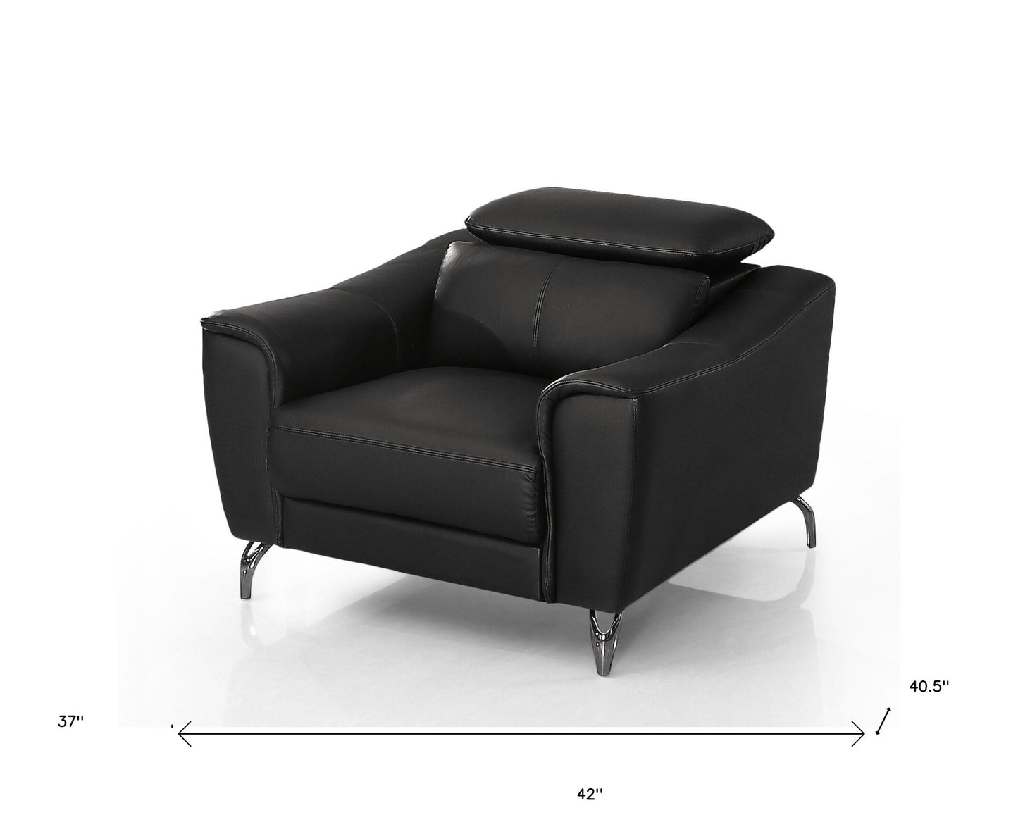 42" Black Genuine Leather And Silver Solid Color Lounge Chair By Homeroots | Armchairs | Modishstore - 8